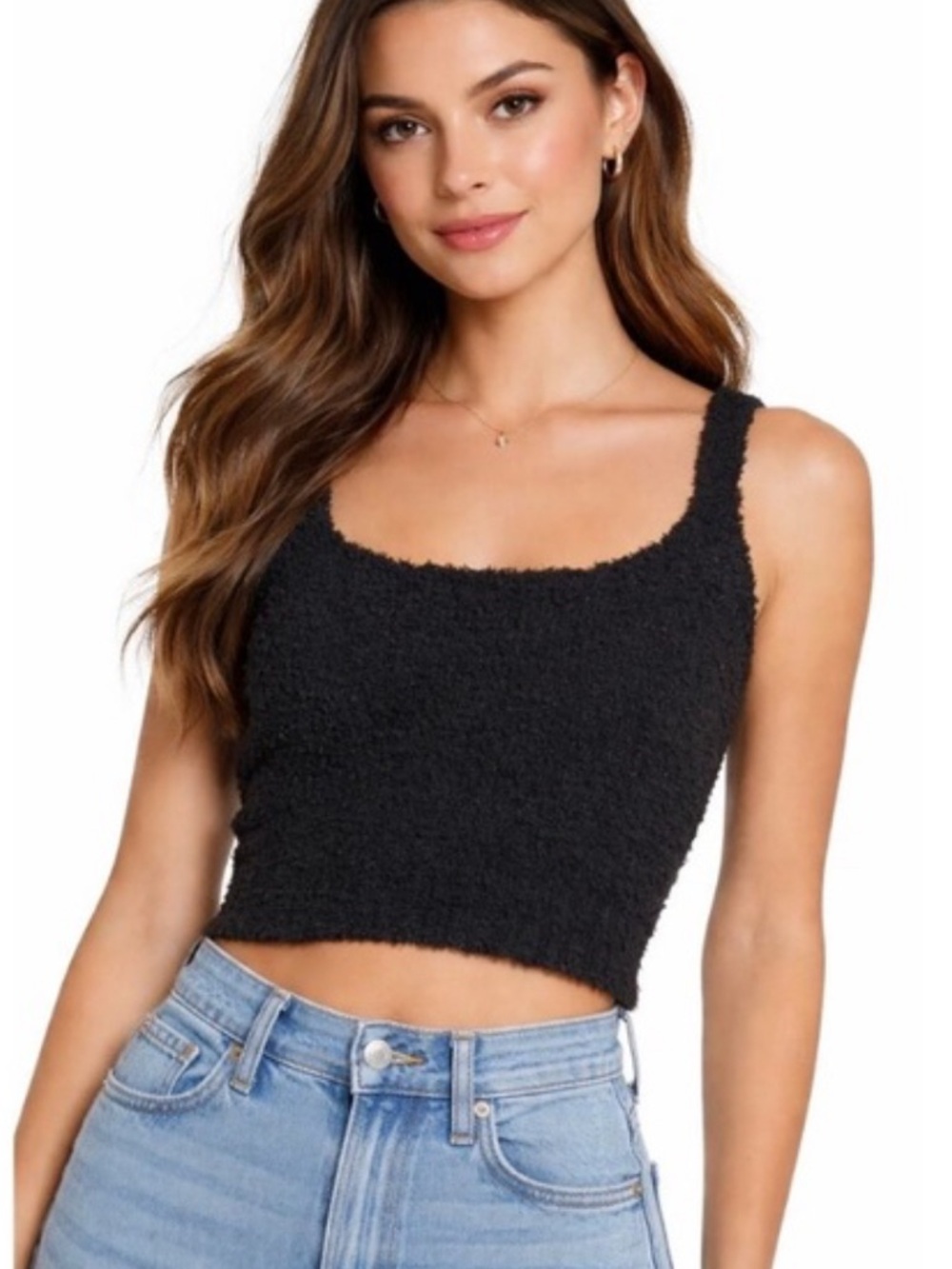 SKIMS Black Fuzzy Tank Top